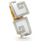 David Webb Scroll Cuff in White Enamel with Diamonds