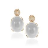 Goshwara Moon Quartz Oval Cabochon Earrings with Diamonds