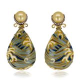 Silvia Furmanovich Obi Marquetry Wave Pearl Drop Earrings with Light Brown Diamonds South Sea Pearl