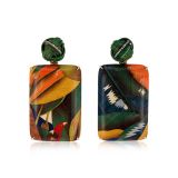 Silvia Furmanovich Marquetry Earrings with Green Bamboo knot Tsavorite and Diamonds