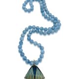 Silvia Furmanovich Marquetry Blue Leaf Pendant with Diamonds on Aquamarine Beads