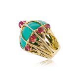 Tony Duquette Chrysoprase Ruby and Diamond Ring