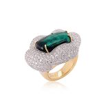 Tony Duquette Malachite and Diamond Ring