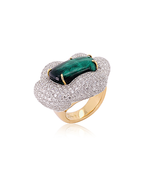 Tony Duquette Malachite and Diamond Ring