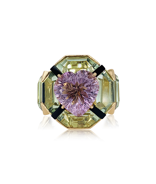 Tony Duquette Green Amethyst and Black Jade Ring