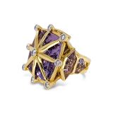 Tony Duquette Pink Amethyst and Diamond Ring