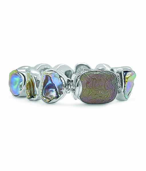 Stephen Dweck Mother of Pearl Natural keshi Pearl Bracelet with Smoky Quartz Clasp