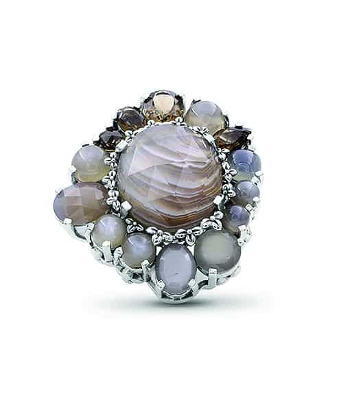 Stephen Dweck Natural Quartz,Botswana Agate, faceted and Cabochon Moonstone Ring