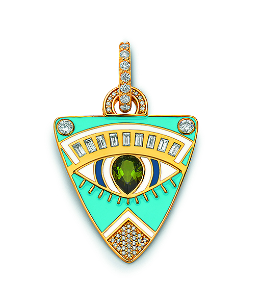 Buddha Mama Guitar Pick Pendant with Diamonds and Green Tourrrmaline