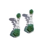 Bayco Carved Zambian Emerald and Rose cut Diamond Earrings