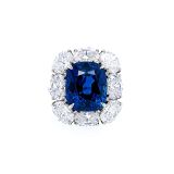 Bayco Cushion Natural Burma Sapphire and Diamond Ring