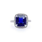 Bayco Cushion Natural Color Change Ceylon Sapphire and Diamond Ring