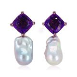 Piranesi Amethyst and Silver Baroque Pearl Earrings