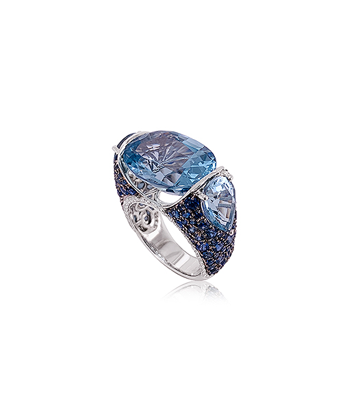 Piranesi Blue Topaz Sapphire and Diamond Ring