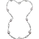 Stephen Dweck Natural Large Baroque Pearl Necklace Linked to Hand Detailed Engraves Sterling Silver Link Chain