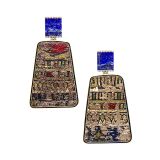 Silvia Furmanovich Antique Papyrus Egypt Pattern Earrings with Lapis and Diamonds