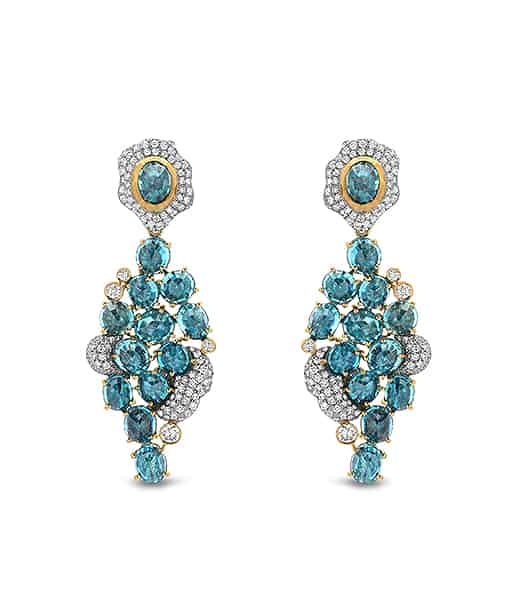 Victor Velyan Blue Zircon and Diamond Earrings