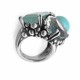 Stephen Dweck Aqua Chalcedony, Turquoise and Natural Quartz Ring in Sterling Silver