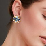 Verdura Quatrefoil Earclips in Aquamarine and Sapphire