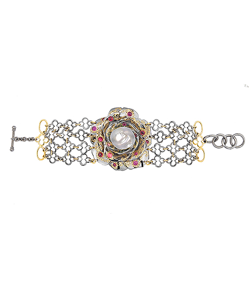 Rose Pearl Bracelet with Diamond and Tourmaline by Sylvie Corbelin