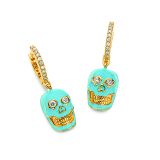 Buddha Mama Sky Blue Skull Huggie Earrings with Diamond