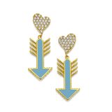 Buddha Mama Sky Blue Arrow Drop Earrings with Pave Diamond Heart Post