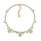 Buddha Mama Aquamarine Wire Wrap Necklace with Baby Evil Eye and Diamond