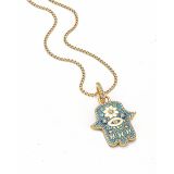 Buddha Mama Small Hamsa Pendant with Diamond and Blue,Navy Enamel