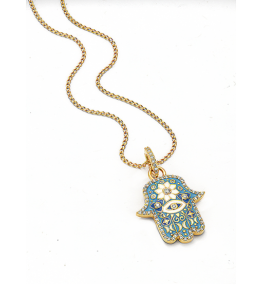 Buddha Mama Small Hamsa Pendant with Diamond and Blue,Navy Enamel