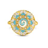 Buddha Mama Diamond Marquise and Rounds Ring, Sky Blue Mandala