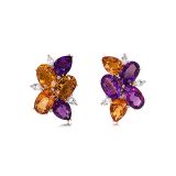 Piranesi Citrine, Amethyst, Sapphire and Diamond Earrings