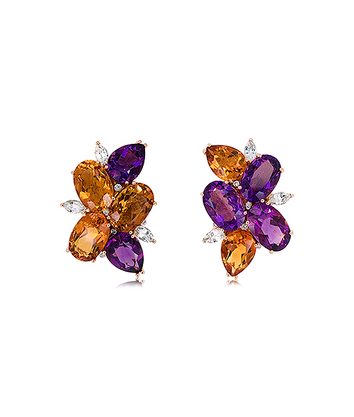 Piranesi Citrine, Amethyst, Sapphire and Diamond Earrings