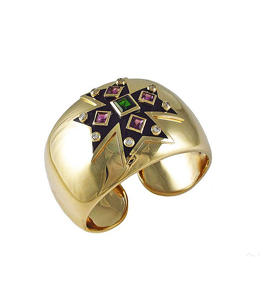 Verdura Maltese Cross Cuff Diamonds,Tourmaline and Amethyst.