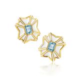 Verdura"Maltese Cross'Earclips with Aquamarine