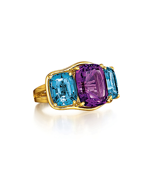 Verdura Three Stone Ring Amethyst and Blue topaz.