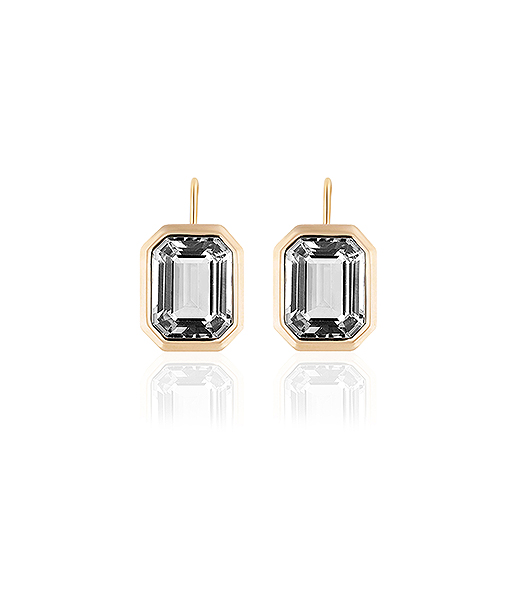 Goshwara Rocky Crystal Emerald Cut Bezel Set Earrings