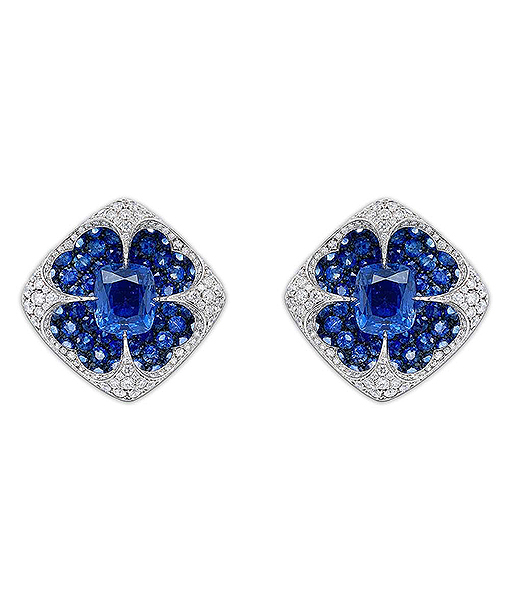 Bayco Sapphires and Diamond Earrings "Cushion Natural Ceylon"