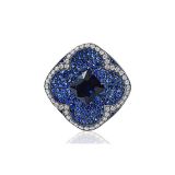 Bayco Sapphires and Diamond Ring "Cushion Natural Burma"