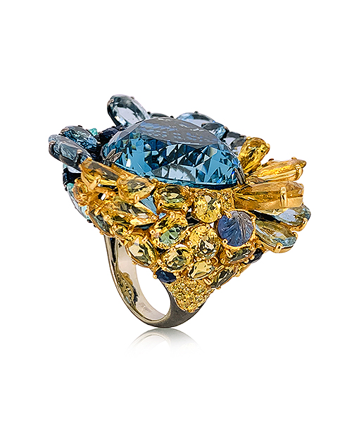 Lydia Courteille Paraiba, Sapphires, Diamonds, Aqua Marine and Tanzanites Ring