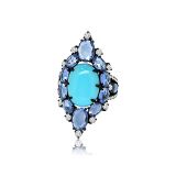 Sutra BLKRD Turquoise and Blue Sapphire Ring