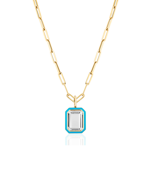 Goshwara Rock Crystal Emerald Cut Pendant witn Turquoise Enamel Queen