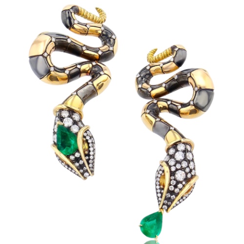 Elie Top Emerald Diamond Serpent Earrings