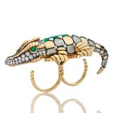 Elie Top Emerald and Diamonds Crocodile Double Ring