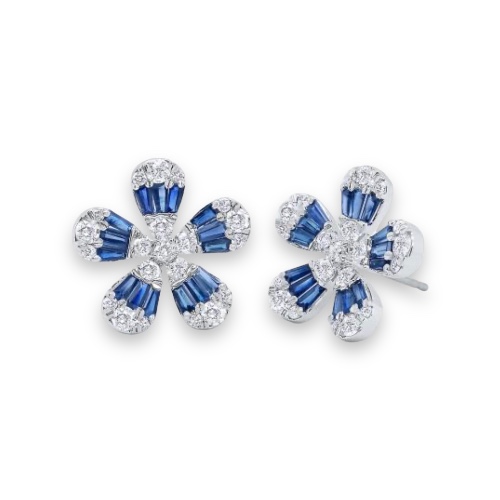 Kc Diamonds Diamond and Blue Sapphire Flower Earrings