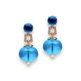 Goshwara Blue Topaz Bead and London Blue Topaz Cabochon with Diamonds Earrings