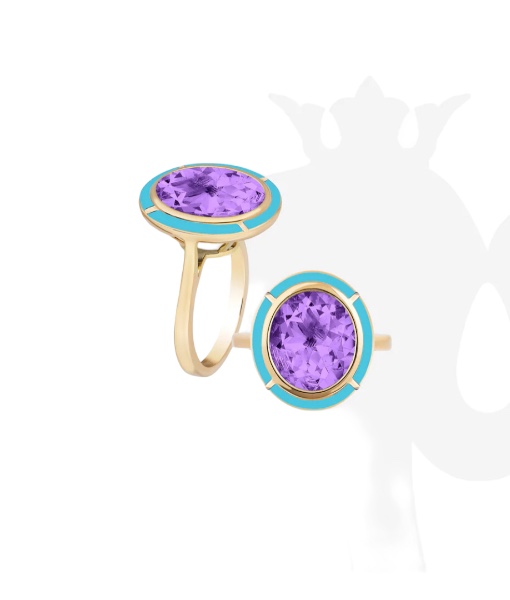 Goshwara Amethyst & Turquoise Inlay Oval Ring