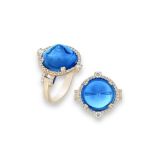 Goshwara London Blue Topaz Sugar Loaf Ring with Diamonds