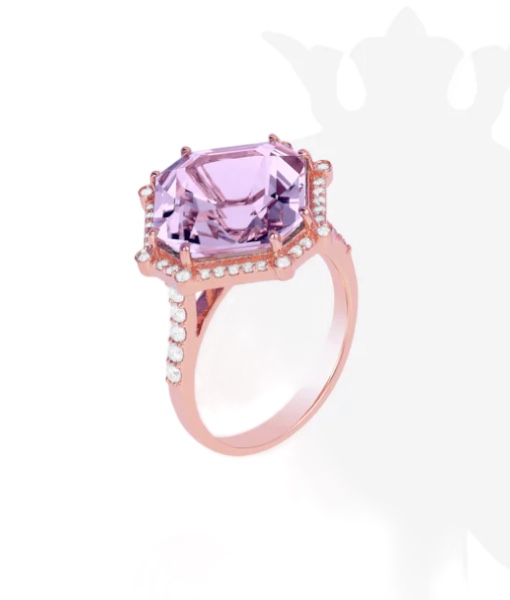 Goshwara Lavender Amethyst Octagon Ring with Diamonds