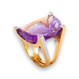 Jorge Adeler Cleaved Half Moon Amethyst and Diamond Ring