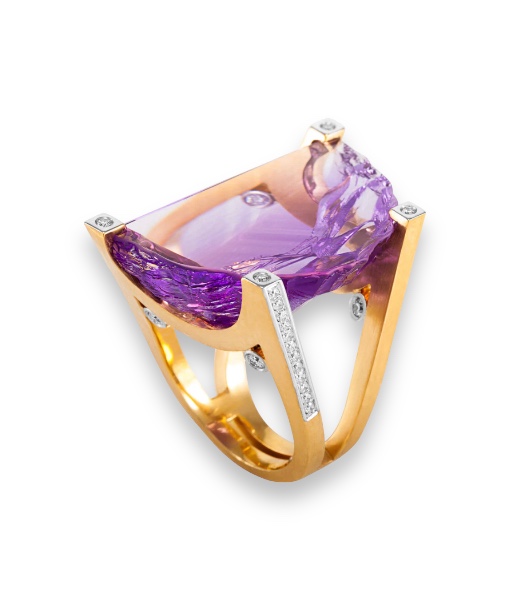 Jorge Adeler Cleaved Half Moon Amethyst and Diamond Ring